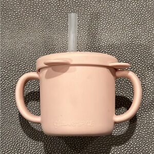 Pink Silicone Sippy Cup with Straw